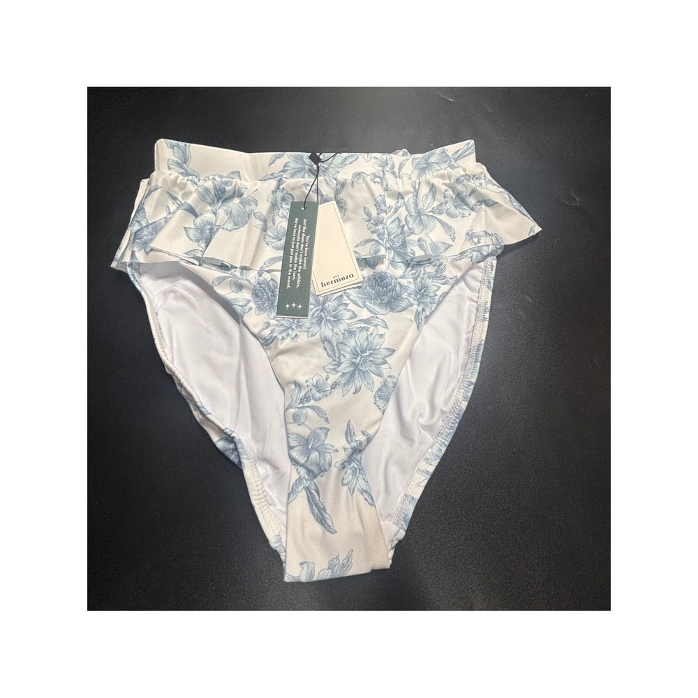 Hermoza Sabina High Waist Ruffle Bikini Bottom Daylight Saunter Blue Floral 2